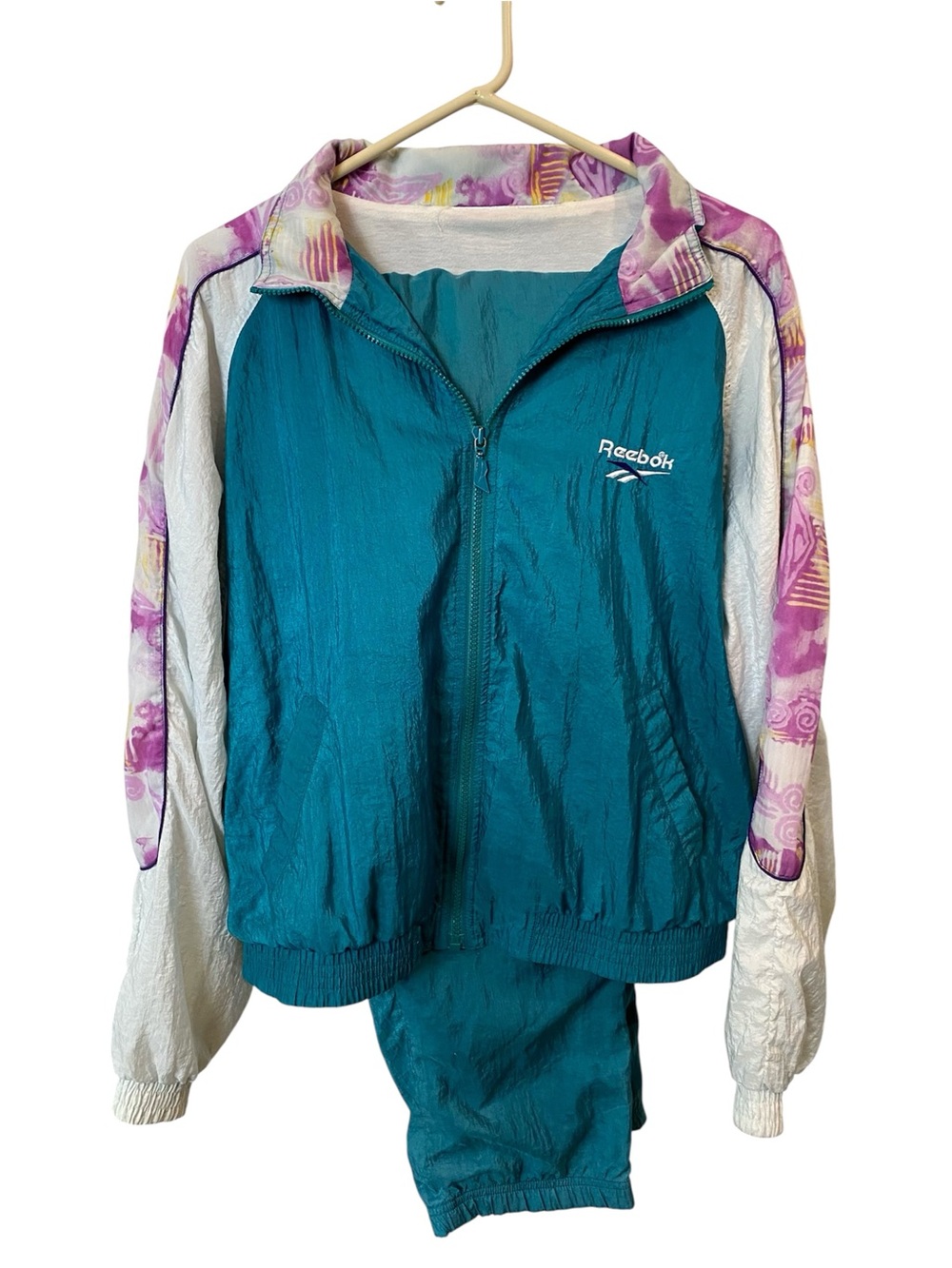 Vintage 1990s Reebok Nylon Track Suit Windbreaker Set Teal Purple Women’s L